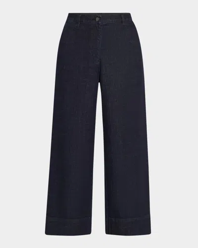Eileen Fisher Cropped Wide-leg Stretch Denim Pants In Deep Indigo