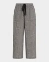 EILEEN FISHER CROPPED WIDE-LEG STRIPED ORGANIC LINEN PANTS