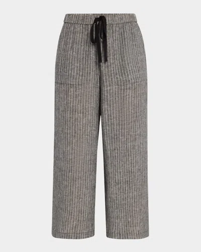 Eileen Fisher Cropped Wide-leg Striped Organic Linen Pants