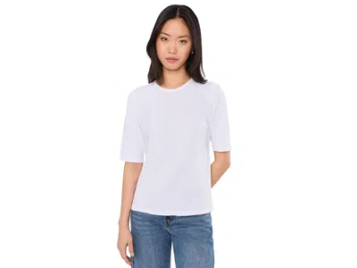 Eileen Fisher Cross Hatch Stretch Jersey Crew Neck Elbow Sleeve Top In White
