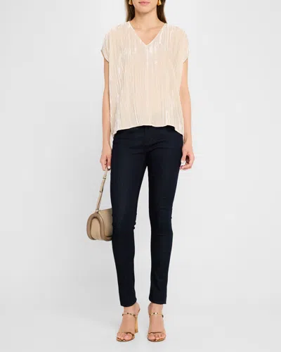 Eileen Fisher Crushed Shimmer Velvet Top In Almond