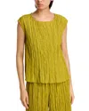 Eileen Fisher Crushed Silk Ballet Neck Top In Green