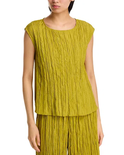 Eileen Fisher Crushed Silk Ballet Neck Top In Green