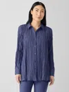 Eileen Fisher Crushed Silk Classic Collar Shirt In Blue