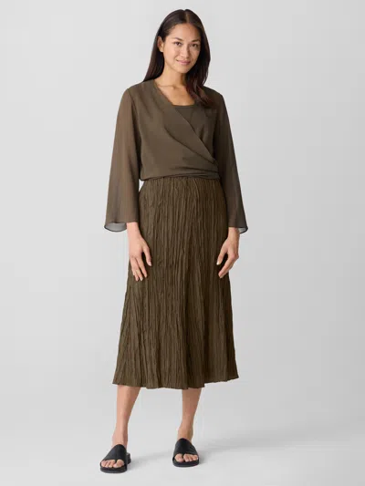 Eileen Fisher Crushed Silk Flared Skirt In Branch