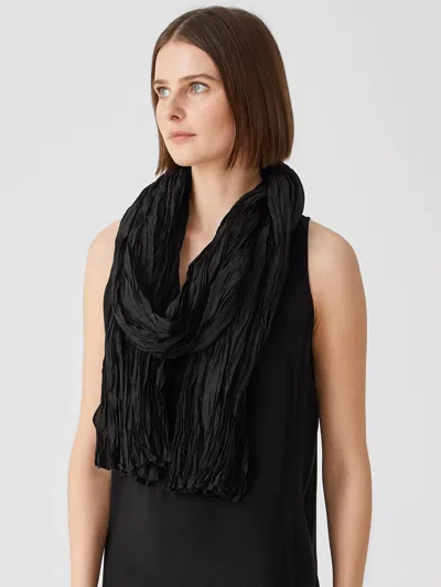 Eileen Fisher Crushed Silk Habutai Scarf In Black