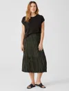Eileen Fisher Crushed Silk Habutai Tiered Skirt In Green