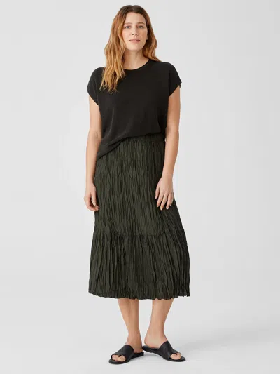 Eileen Fisher Crushed Silk Habutai Tiered Skirt In Green