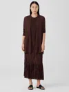 Eileen Fisher Crushed Silk Habutai Tiered Skirt In Brown