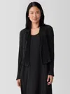 Eileen Fisher Crushed Silk High Collar Jacket In Black
