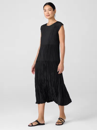 Eileen Fisher Crushed Silk Jewel Neck Tiered Dress In Blue