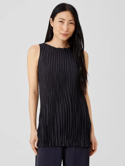 Eileen Fisher Crushed Silk Long Tank In Black