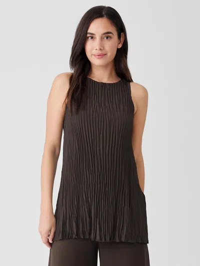 Eileen Fisher Crushed Silk Long Tank In Brown
