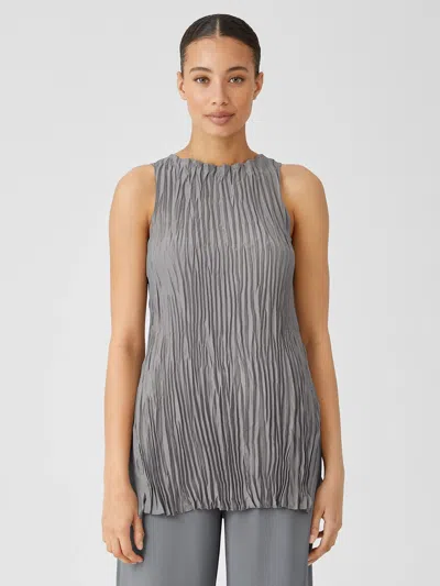 Eileen Fisher Crushed Silk Long Tank In Gray