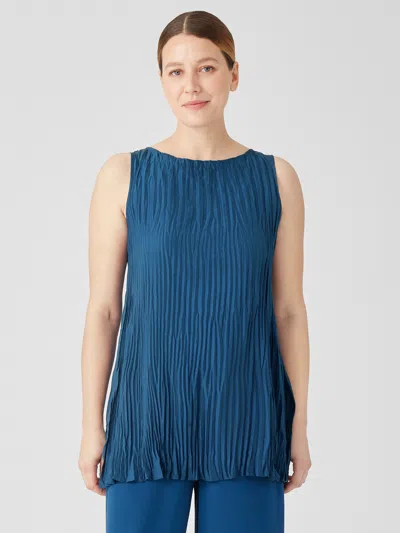 Eileen Fisher Crushed Silk Long Tank In Blue