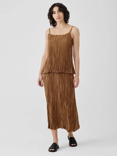 Eileen Fisher Crushed Silk Maxi Skirt In Brown