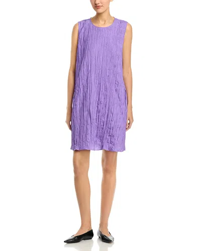 Eileen Fisher Crushed Silk Round Neck Dress In Purple