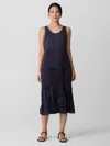 Eileen Fisher Crushed Silk Tiered Dress In Black
