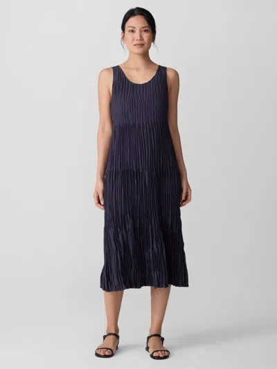 Eileen Fisher Crushed Silk Tiered Dress In Black
