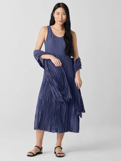 Eileen Fisher Crushed Silk Tiered Dress In Blue