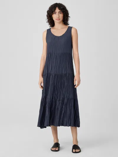 Eileen Fisher Crushed Silk Tiered Dress In Blue