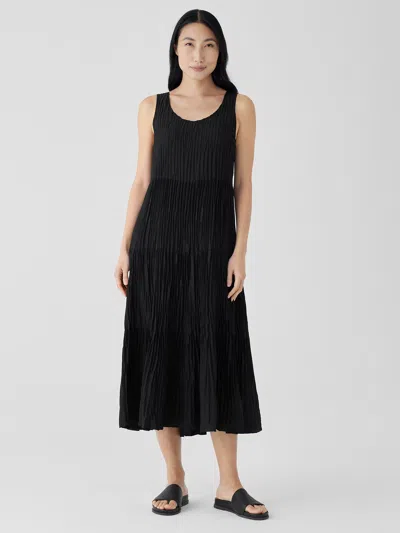 Eileen Fisher Crushed Silk Tiered Dress In Black