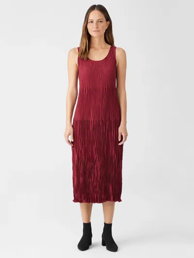 Eileen Fisher Crushed Silk Tiered Dress In Red