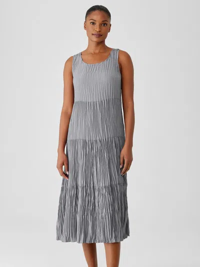 Eileen Fisher Crushed Silk Tiered Dress In Gray