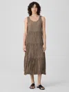 Eileen Fisher Crushed Silk Tiered Dress In Brown