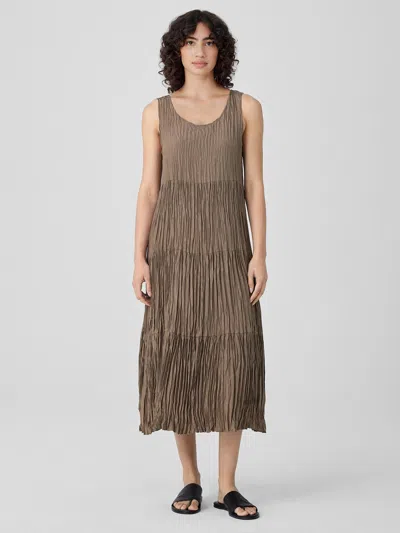 Eileen Fisher Crushed Silk Tiered Dress In Brown