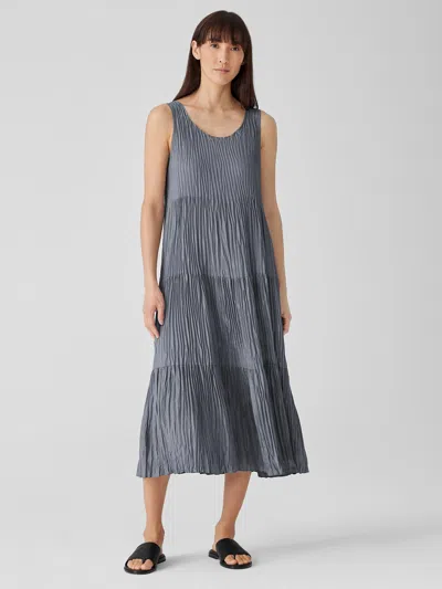 Eileen Fisher Crushed Silk Tiered Dress In Gray