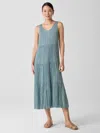 Eileen Fisher Crushed Silk Tiered Dress In Green