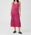 Eileen Fisher Crushed Silk Tiered Dress In Geranium In Multi