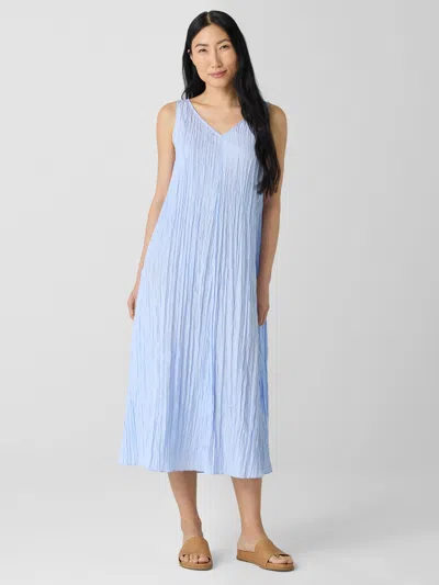 Eileen Fisher Crushed Silk V-neck Dress In Blue