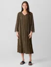 Eileen Fisher Crushed Silk V-neck Dress In Green