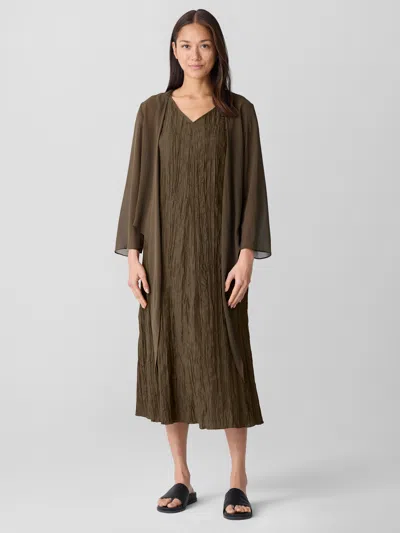 Eileen Fisher Crushed Silk V-neck Dress In Green