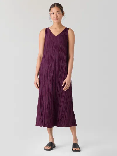 Eileen Fisher Crushed Silk V-neck Dress In Purple