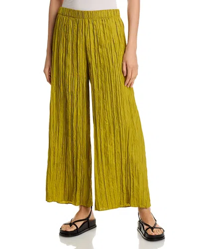 Eileen Fisher Crushed Silk Wide Leg Ankle Pants In Green