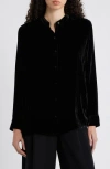 Eileen Fisher Crushed Velvet Band Collar Button-up Shirt In Black