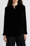 Eileen Fisher Crushed Velvet Band Collar Button-up Shirt In Black