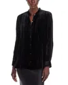Eileen Fisher Crushed Velvet Mandarin Collar Shirt In Black