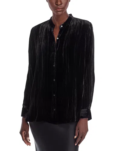 Eileen Fisher Crushed Velvet Mandarin Collar Shirt In Black