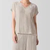 Eileen Fisher Crushed Velvet V-neck Square Top In Almond In Neutral