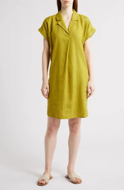 Eileen Fisher Cuff Sleeve Organic Linen Shift Dress