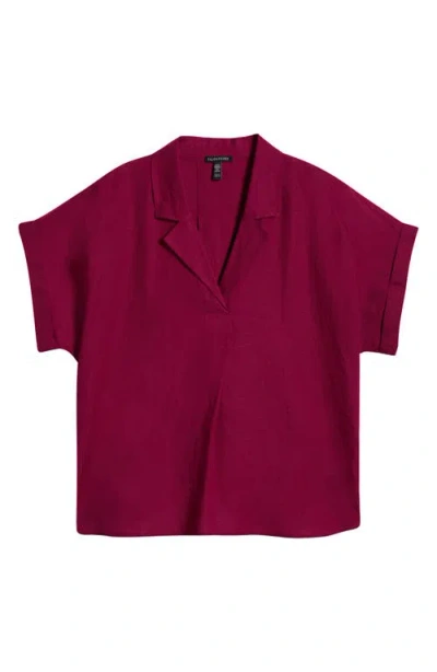 Eileen Fisher Cuffed Cap Sleeve Organic Linen Top In Sangria