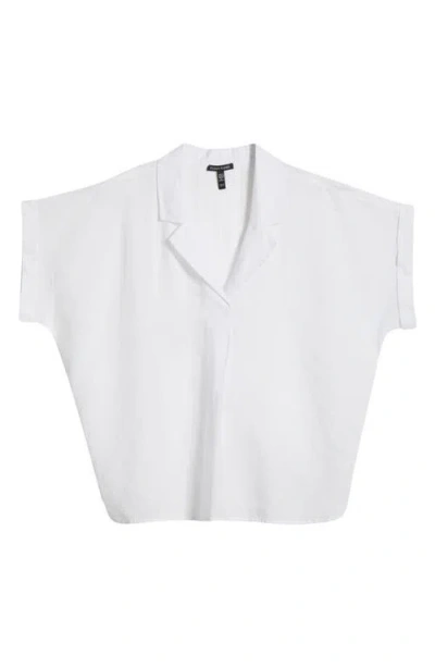 Eileen Fisher Cuffed Cap Sleeve Organic Linen Top In White