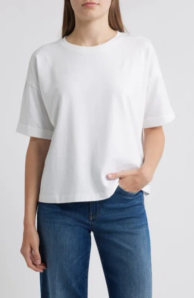 Eileen Fisher Cuffed Sleeve Cotton Crewneck T-shirt In White