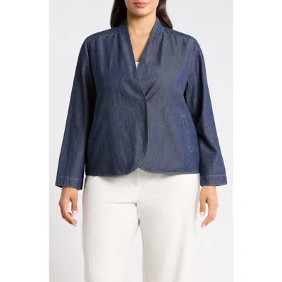Eileen Fisher Curved Front Organic Cotton Denim Jacket In Multi