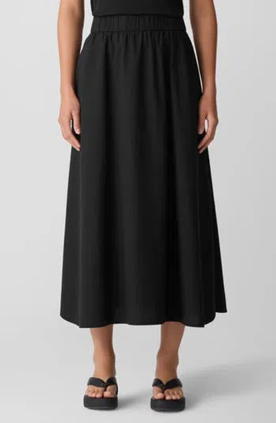 Eileen Fisher Curved Hem Organic Cotton Midi Skirt In Black