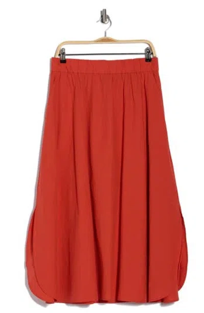 Eileen Fisher Curved Hem Organic Cotton Midi Skirt In Red
